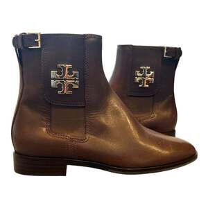 Tory Burch Wyatt Leather Chelsea Ankle Boots Brown Size 6.5 NWT